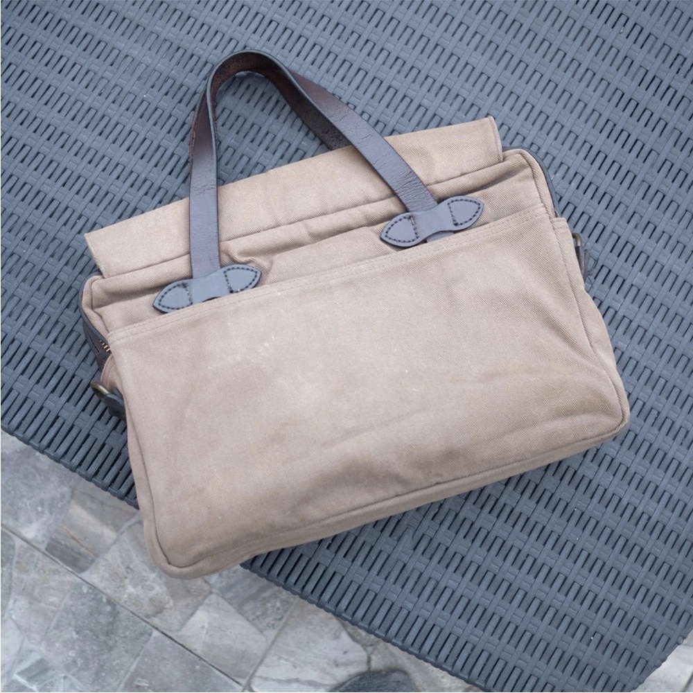 FILSON vintage Otter Green & Brown leather Briefcase Canvas & YKK Zipper